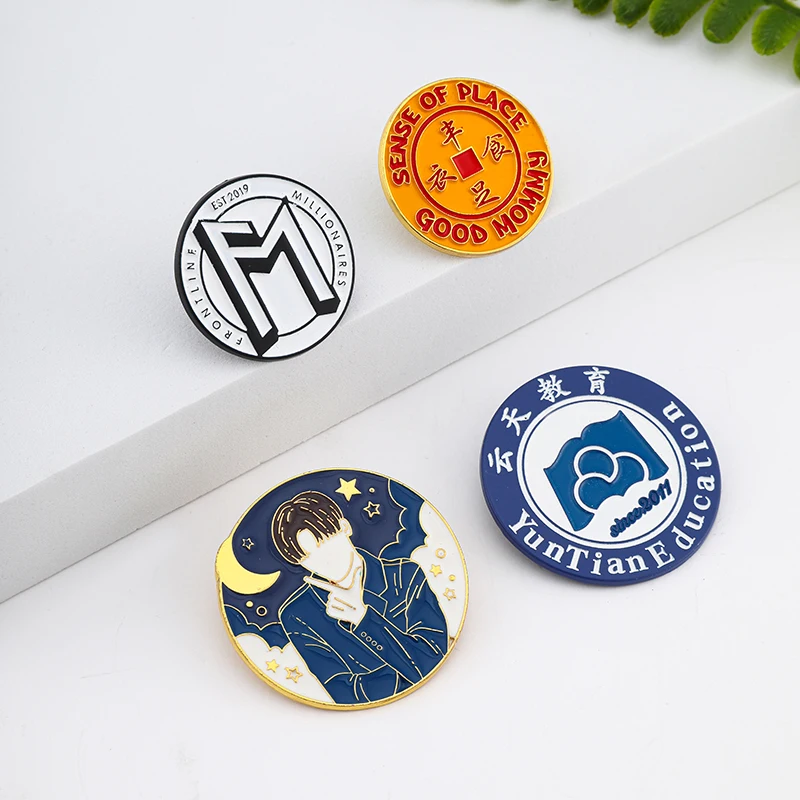 Metal craft logo embossed clothing lapel pin custom logo nameplate brooch metal badge pin