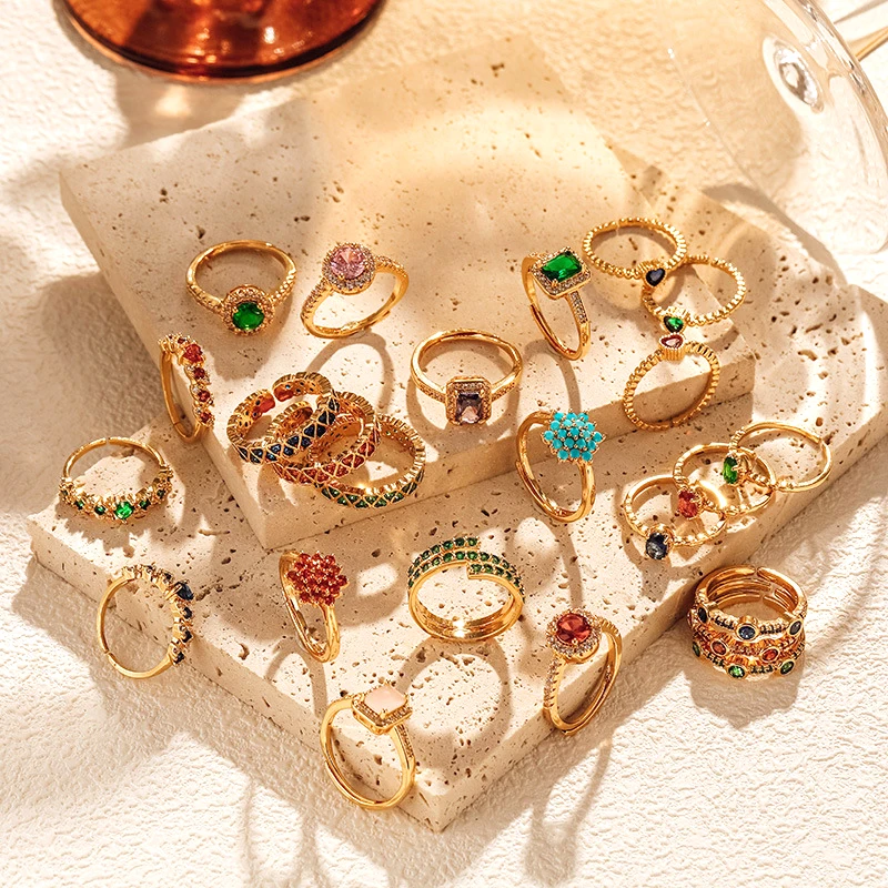 Luxury Vintage Real Gold Plated Zircon Heart Open Finger Ring Women Cz Water Drop Stacking Knuckle Ring Jewelry For Git