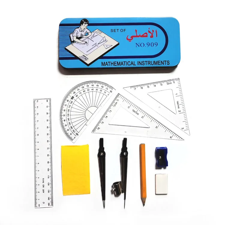 School Stationery 10pcs Geometry Box Compass Divider Metal Mathematical Math Set In Tin Box