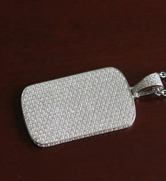 Hip Hop Jewelry 925 Sterling Silver Brass Micro Paved Cubic Zirconia CZ Diamond Mens Iced Out Dog Tag Necklace Pendant