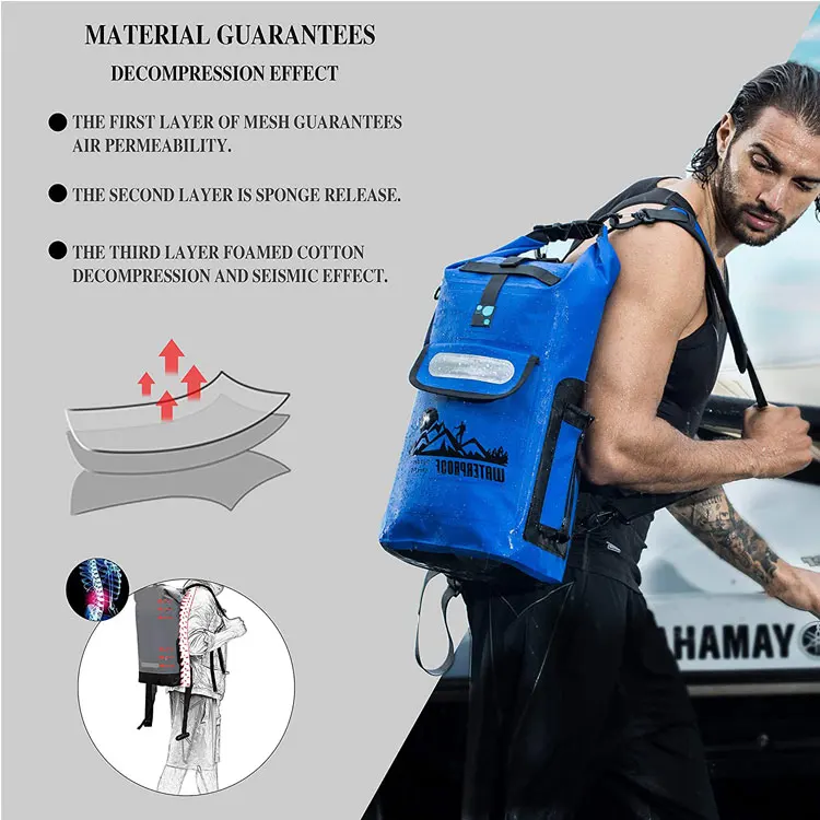 Kayaking boating dry back pack outdoor, 500D waterproof dry tarpaulin backpack with shoulder strap