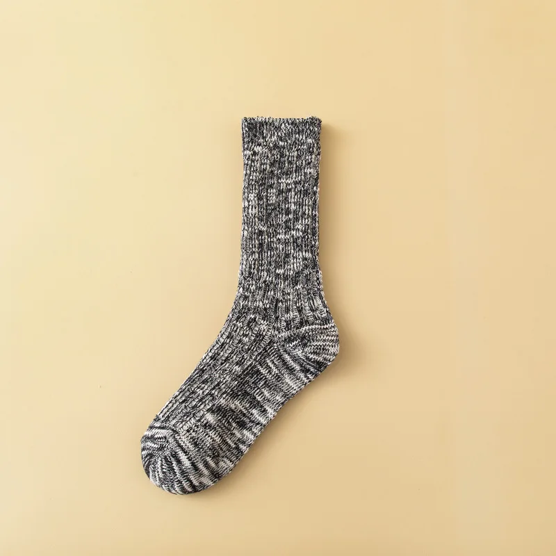 Candy Bright Green Orange Blue Yellow Purple Black Heather Grey Snowflake Color Cotton Yarn Chunky Knitted Ribbed Women Socks