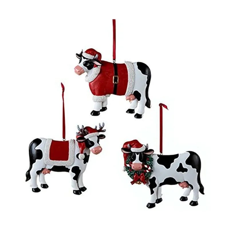 Resin Christmas Ornaments Wholesale Cow Figurines  For Holiday Decoration