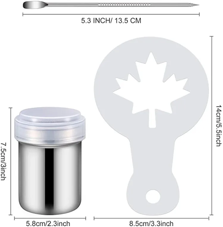 72 Pieces Coffee Decoration Stencils Coffee Art Template Coffee Mold Tool  Latte Art Pen Dusting Jars Mesh Powder Shaker