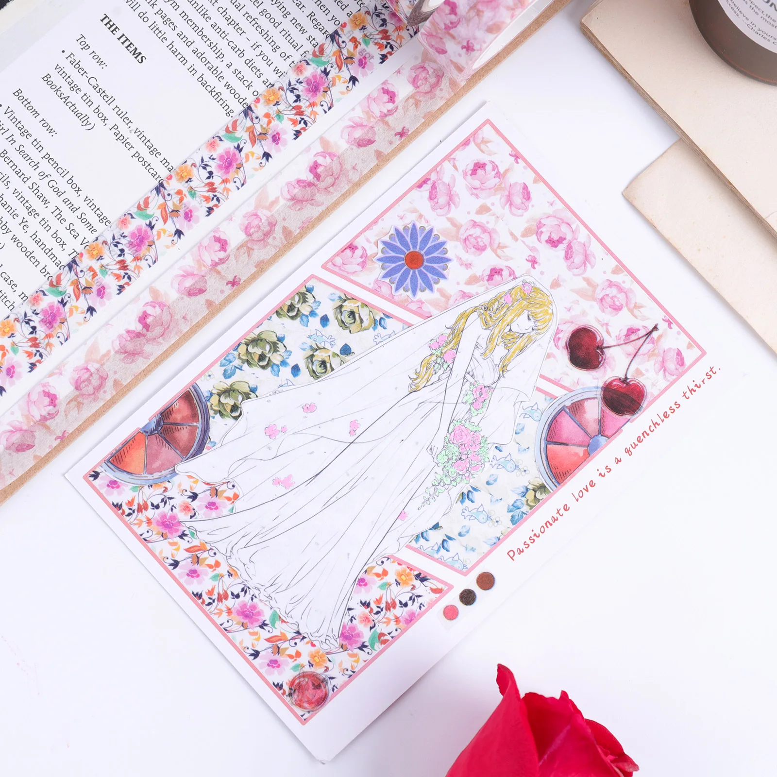 24 Pcs Floral Series Decorative Adhesive Paper DIY Hand Account Stickers Colorful Printing Masking Washi Tapes