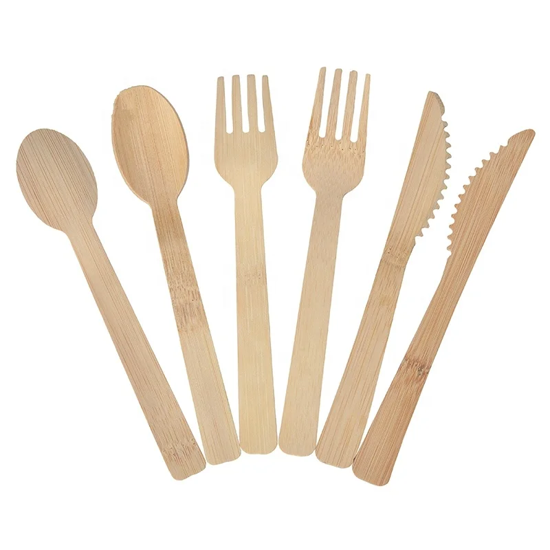 100% Eco friendly 170 mm Bamboo Fork Knife and Spoon Disposable Cutlery Set for Outdoor