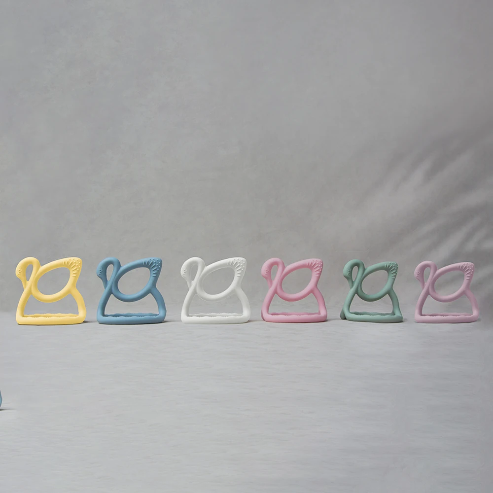 New Swan Shape BPA Free Easy to Hold 100% Food-Grade Never Drop Silicone Teether Toy for Baby