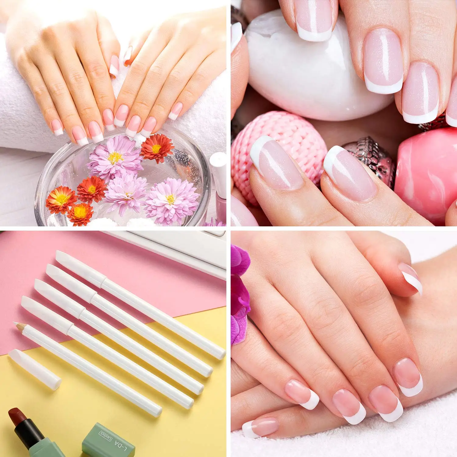 2021 3 Pieces White Nail Pencil 2-in-1 Nail Whitening Pencils Nail Art Pencils with Cuticle Pusher