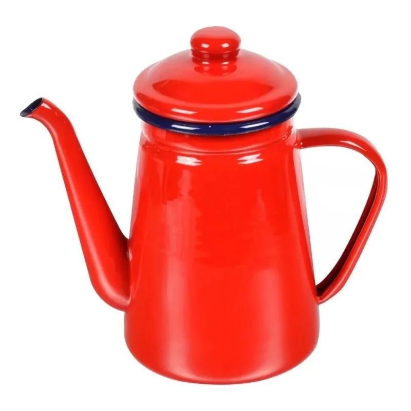 Outdoor 1.1L small size vintage Induction Gas Stove custom red color arabic enamel coffee pot Tea Kettle with black rim