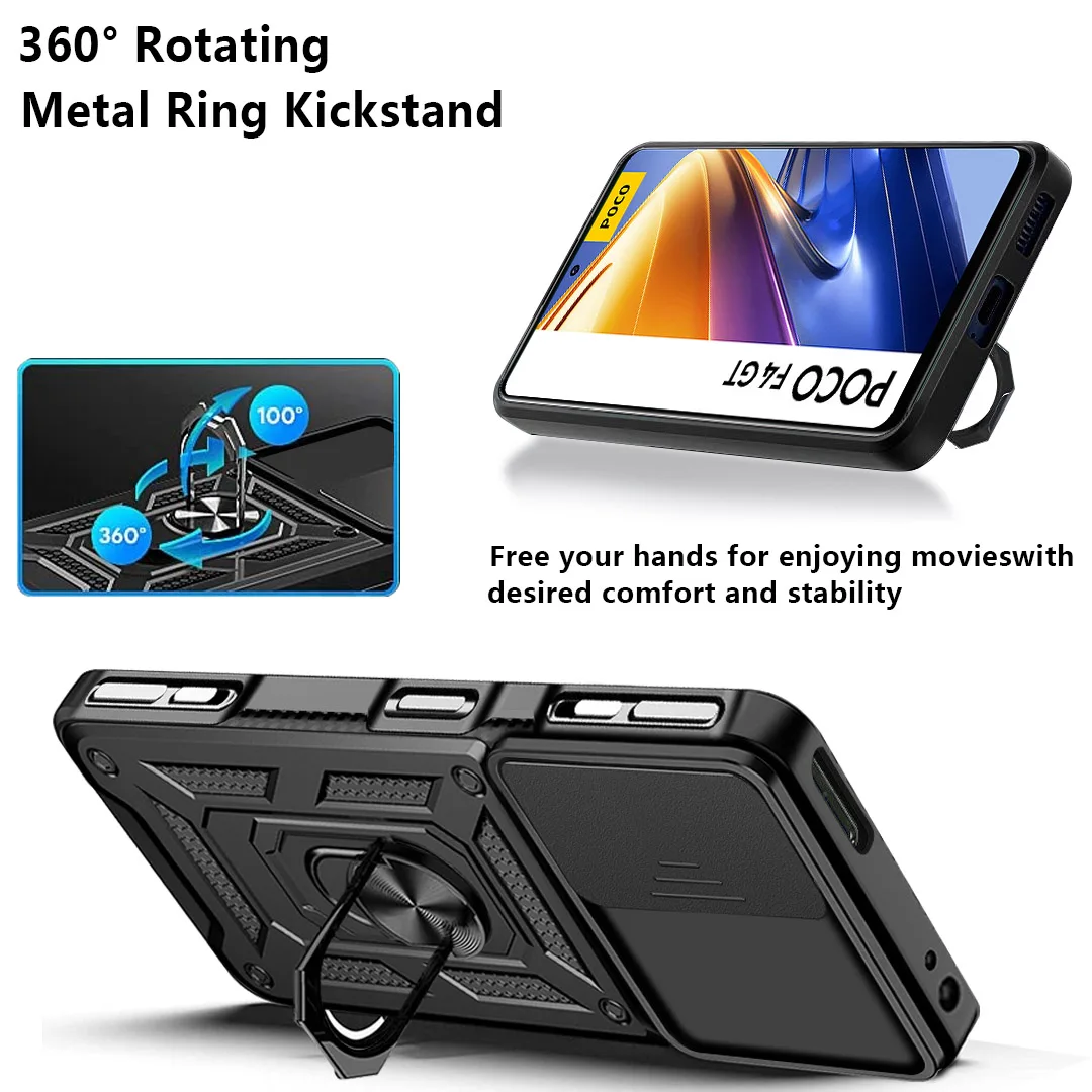 Hybrid Armor for Xiaomi Poco Phone Case Camera Protection Case for Poco F4 GT F3 GT X3 NFC X4 Pro 5G M4 Pro M3 Ring Stand Cases