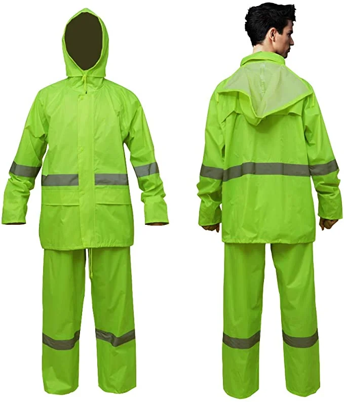 New arrival factory wholesale basic industry waterproof polyester PVC qualified reflective working rainsuit traje de lluvia