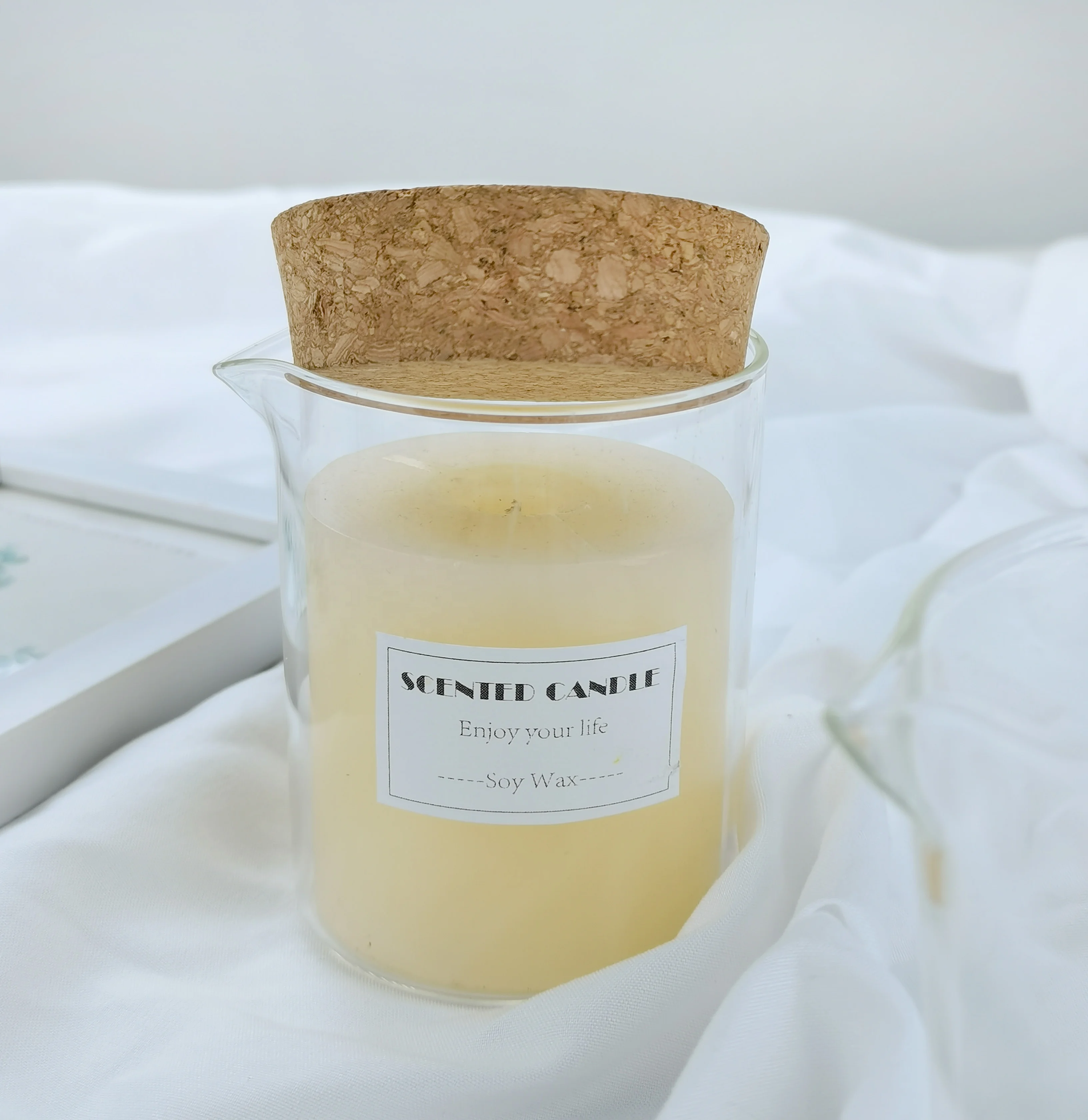 New design 6OZ 8OZ 10OZ clear empty massage candle container with spout glass candle making jar with cork lid