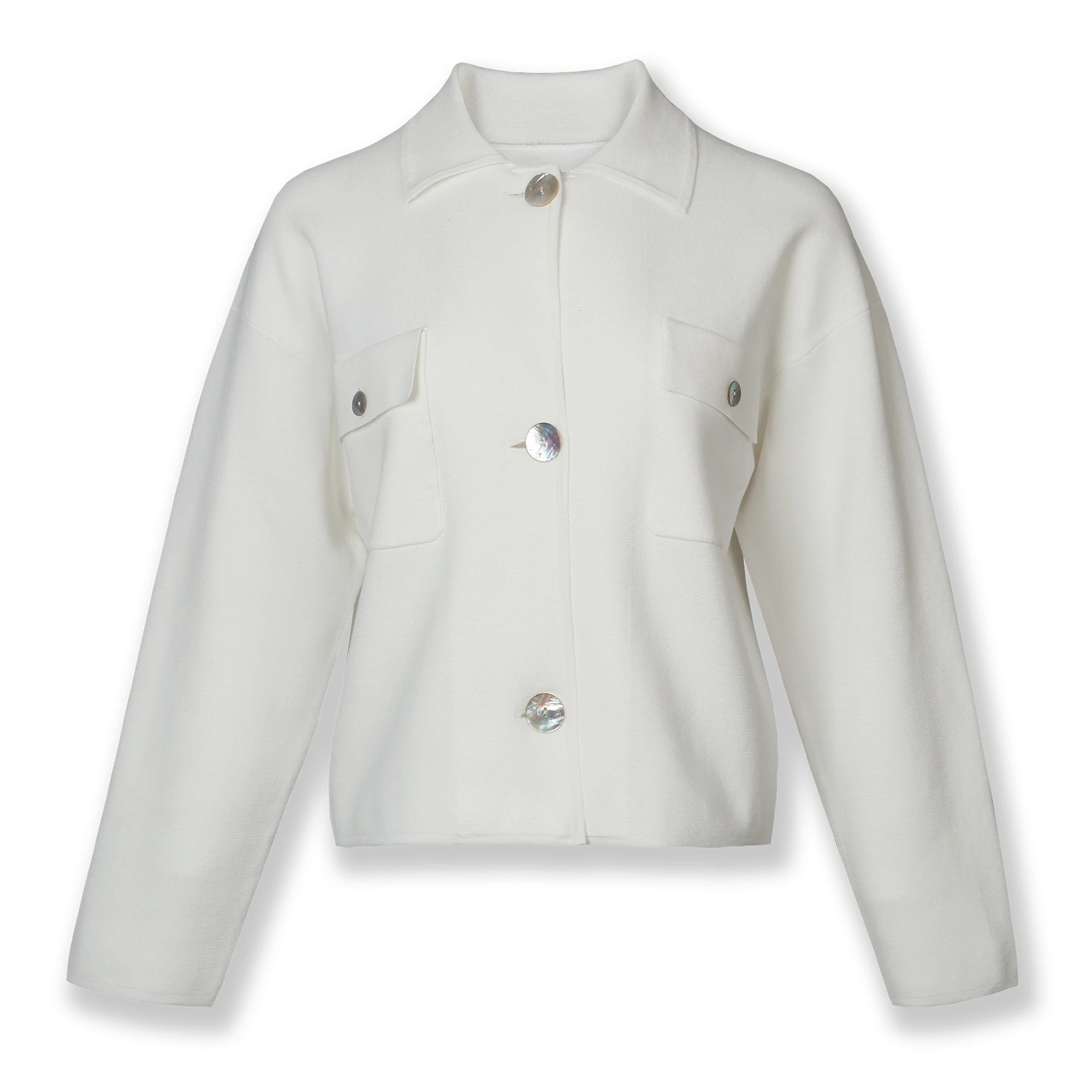 High Quality Lapel Coat Pearl Button Long Sleeve Women Knit Cardigan Jacket Sweater Knitted clothes