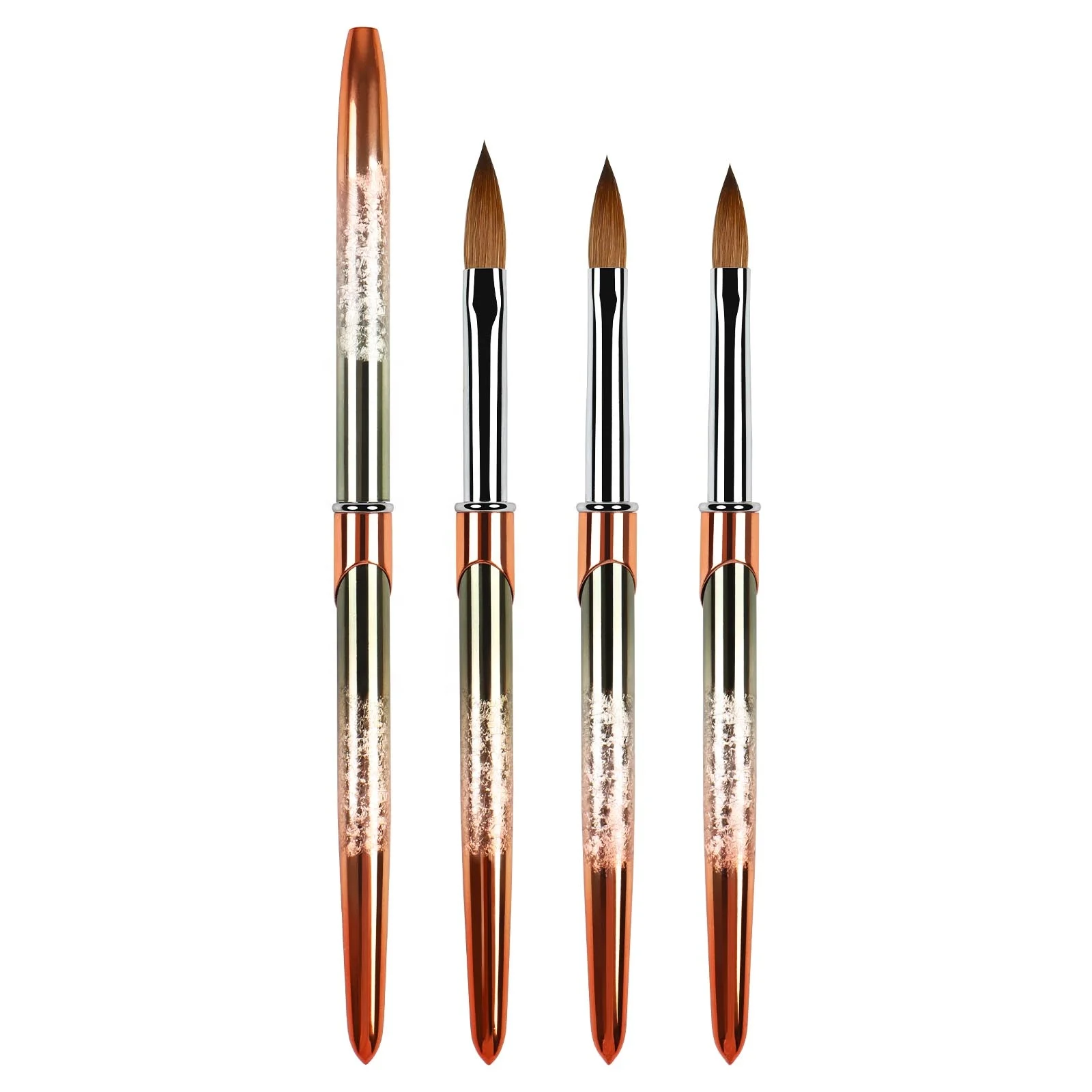 BQAN Top Quality Rose Gold Crimped Metal Handle Pure Kolinsky Acrylic Nail Brush Custom Logo