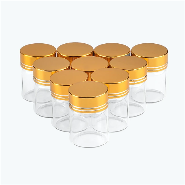 
15ml Glass Bottles Aluminium Screw Golden Cap Empty Transparent Clear Liquid Gift Container Wishing Bottle Jars 