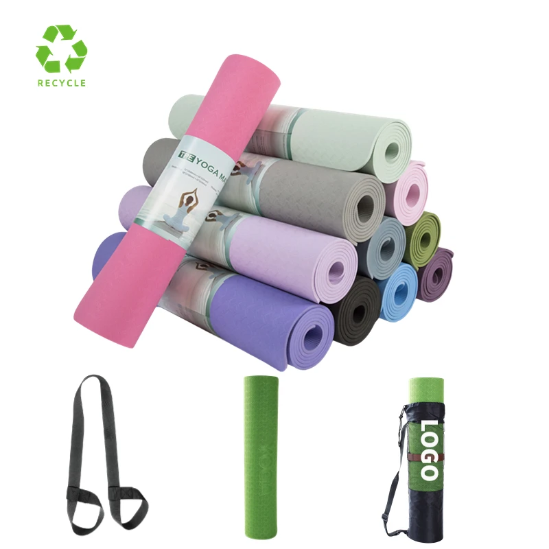 Free Sample Yoga Mat Manufacture High Quality Organic Eco Friendly Recycle Custom Print  Durable 6mm Double Color TPE Yoga Mat