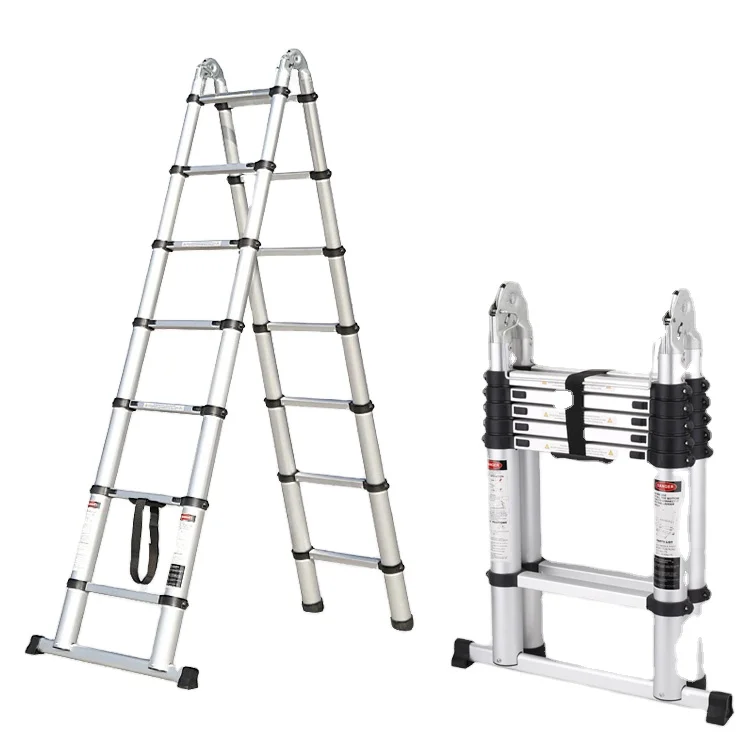 Aluminium En131  Telescopic Ladder 5 Meter folding steps multi purpose telescopic ladder