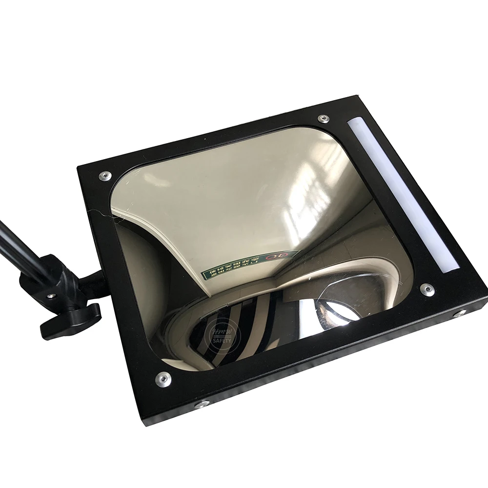 Light weight vehicle undercarriage magnifying inspection mirror with LED