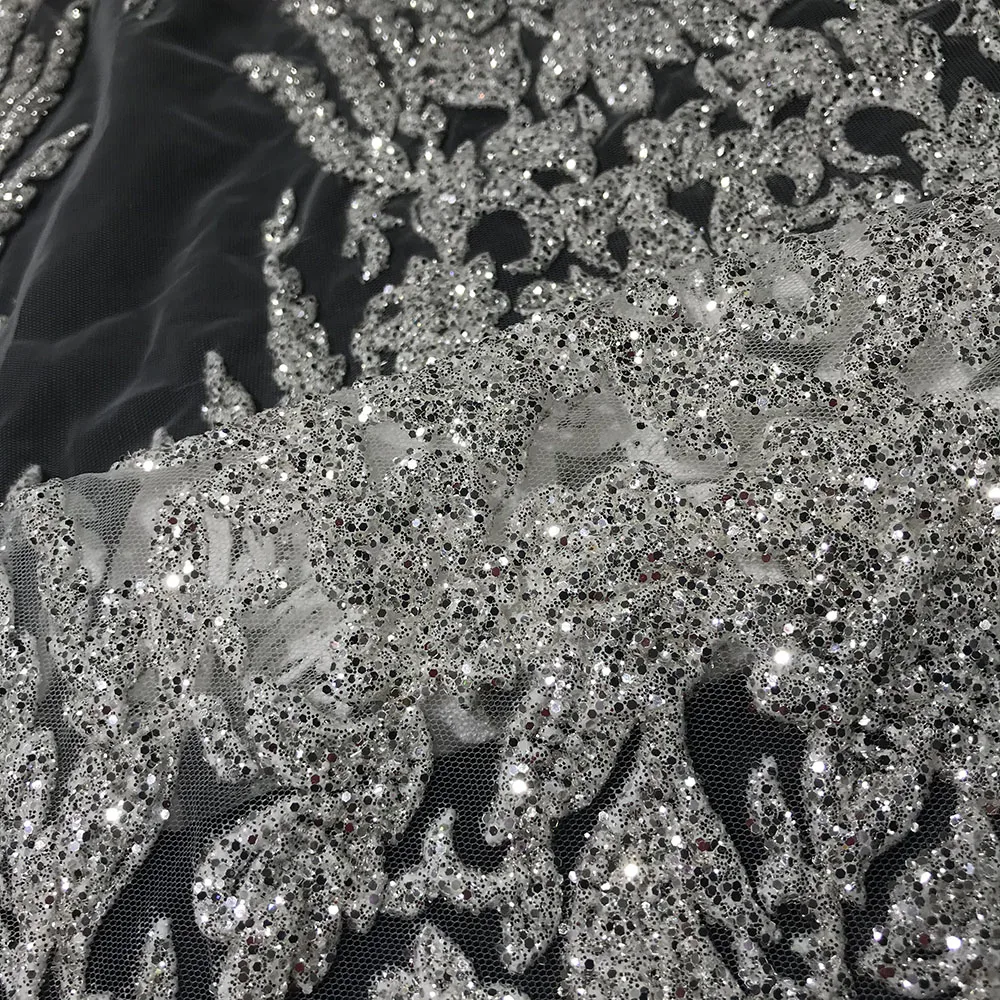 Wholesale Price 3D White Sponge Bubble Tulle Mesh Glitter Floral Lace Fabric Beautiful Design Women Party Dress Sewing Materials