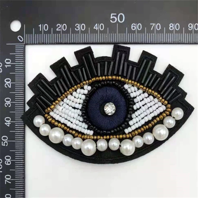 Good Price Of Good Quality Eye Embroided Small Beaded Stone Patch