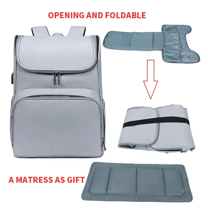 
2021 New Baby Diaper Bag With Bed Matress Mom Maternity Backpack Baby Portable Simple Crib Bags Folding Bed Rucksack Travel Kits 