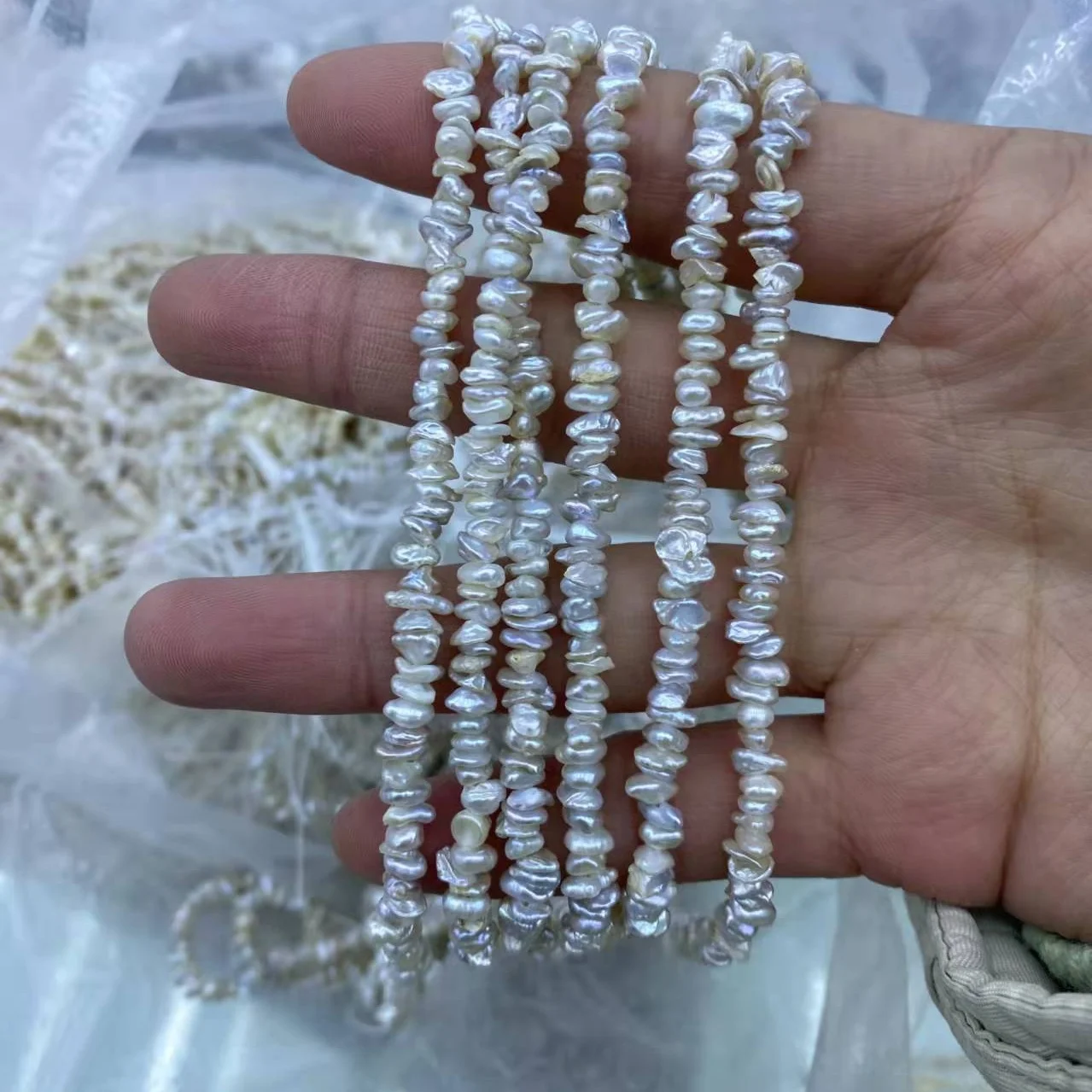 Wholesale Freshwater Keshi Pearl Strand White Baroque Pearl for Jewelry Making