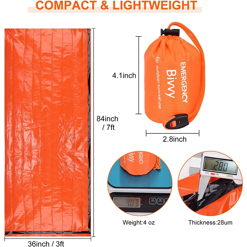 Custom Logo Waterproof PE Mylar Foil Emergency Bivy Survival Sleeping Bag With Whistle