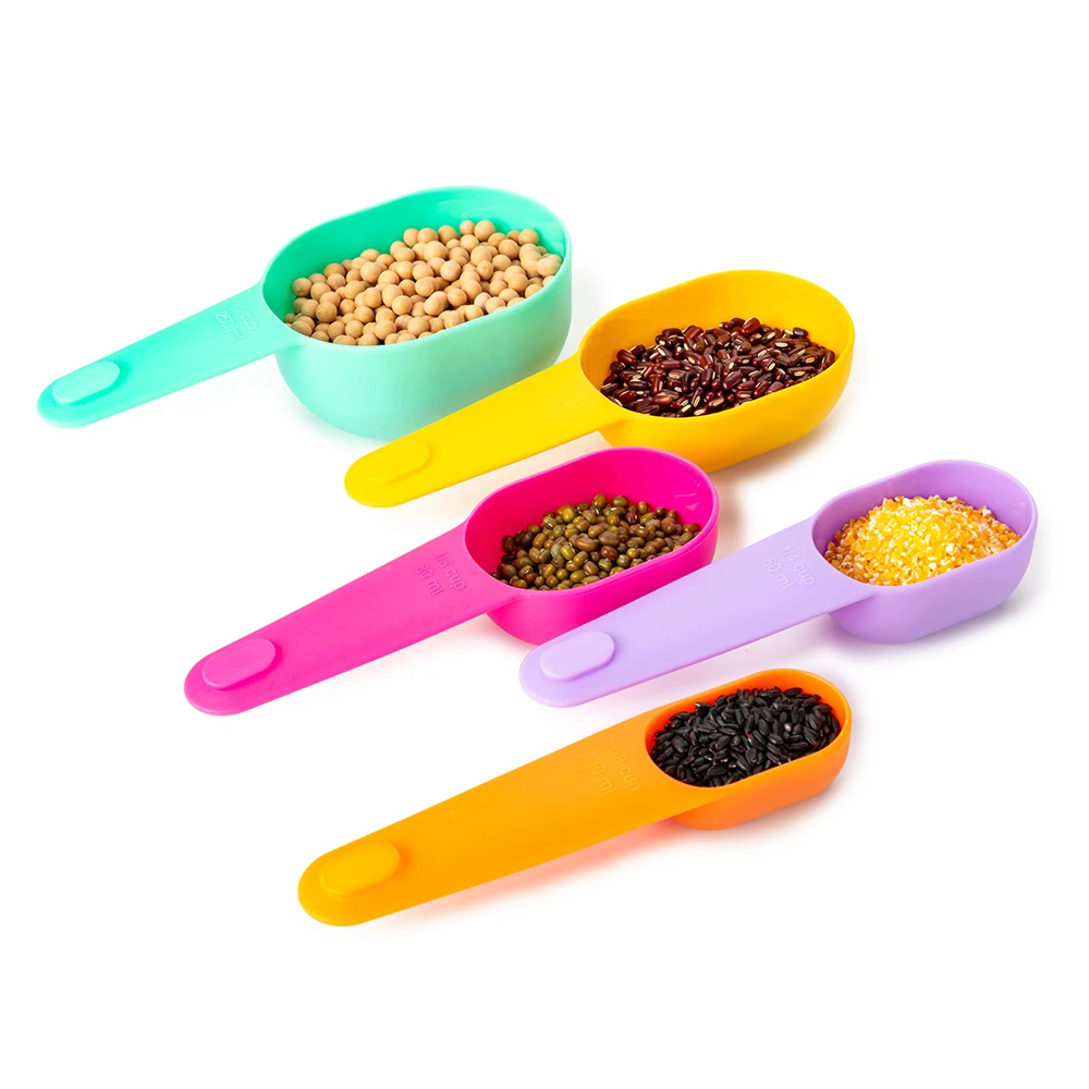 Custom Style Colorful 5 Piece  Plastic Measuring Cups and Spoons Set for Baking Coffee Kitchen Measuring Tool