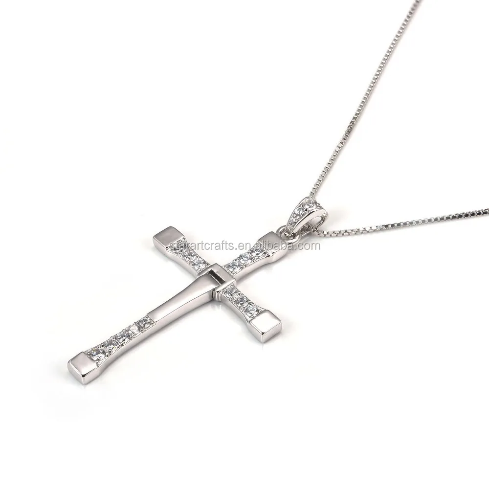 factory customized FAST and FURIOUS 7 316L stainless steel rhinestones cz cross pendant christian jesus cross pendant necklace