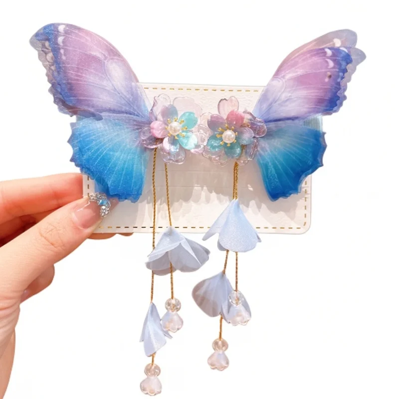 Baiyiyuan Elegant Gradient Wings Artificial Butterfly Hair Decoration Lovely Girls Hair Clips for Kids Free Shopping