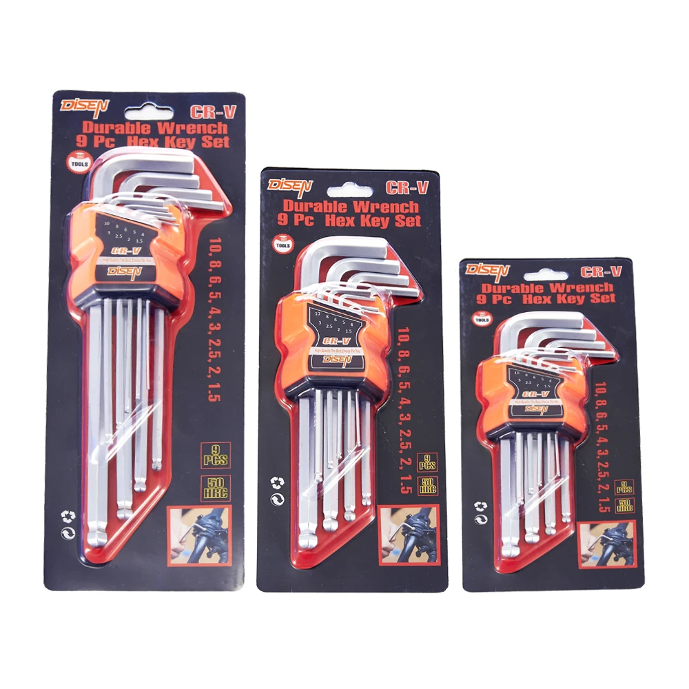 1.5mm 2mm 2.5mm 3mm 4mm 5mm 6mm 8mm 10mm 9Pcs Hexagonal Spanner Car Repair Tools Metric Allen Wrench Ball Head Hex Key Set