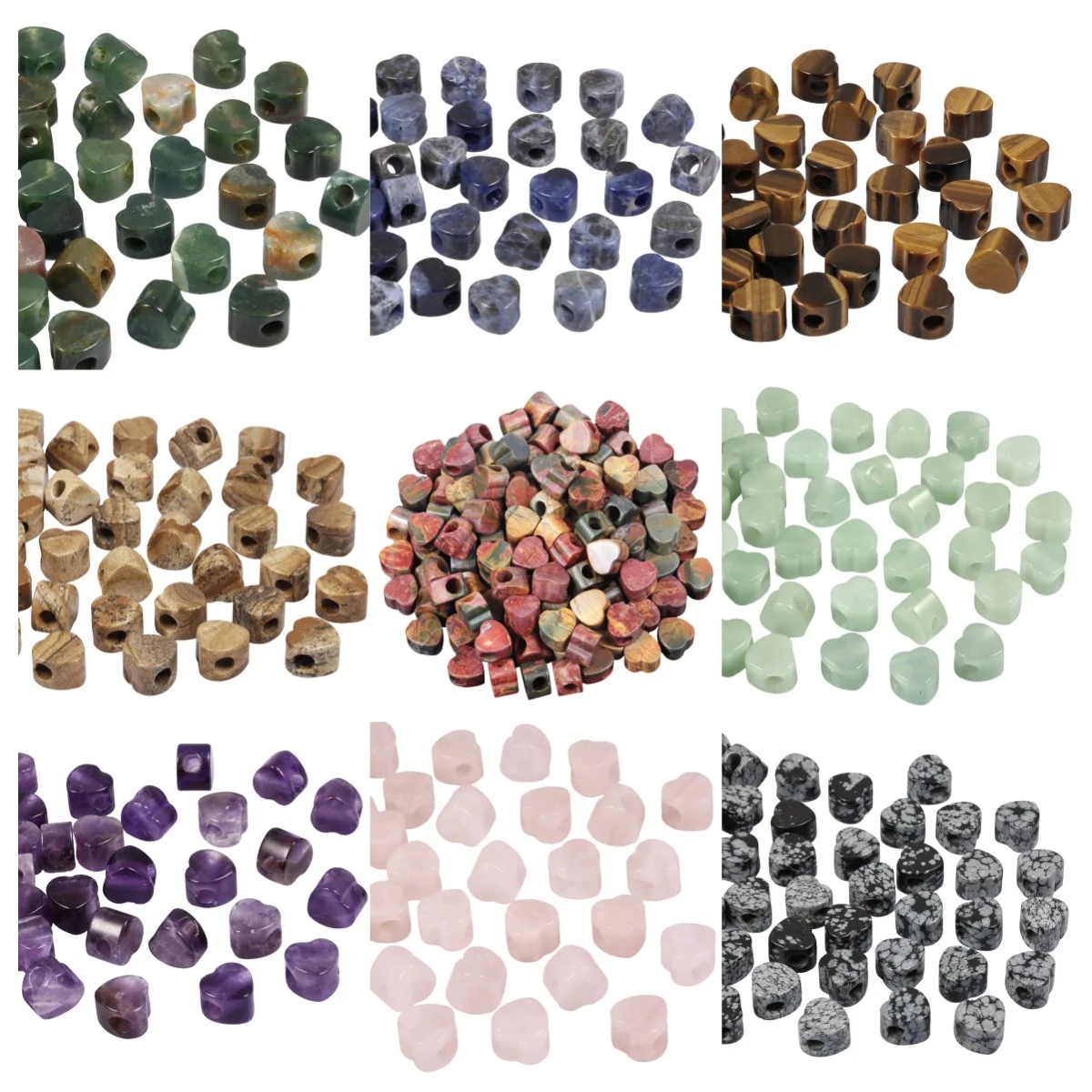 Good Quality Wholesale Natural Stone Heart Bead Loose 14mm Large Hole Heart-Shaped Picasso Stone Beads