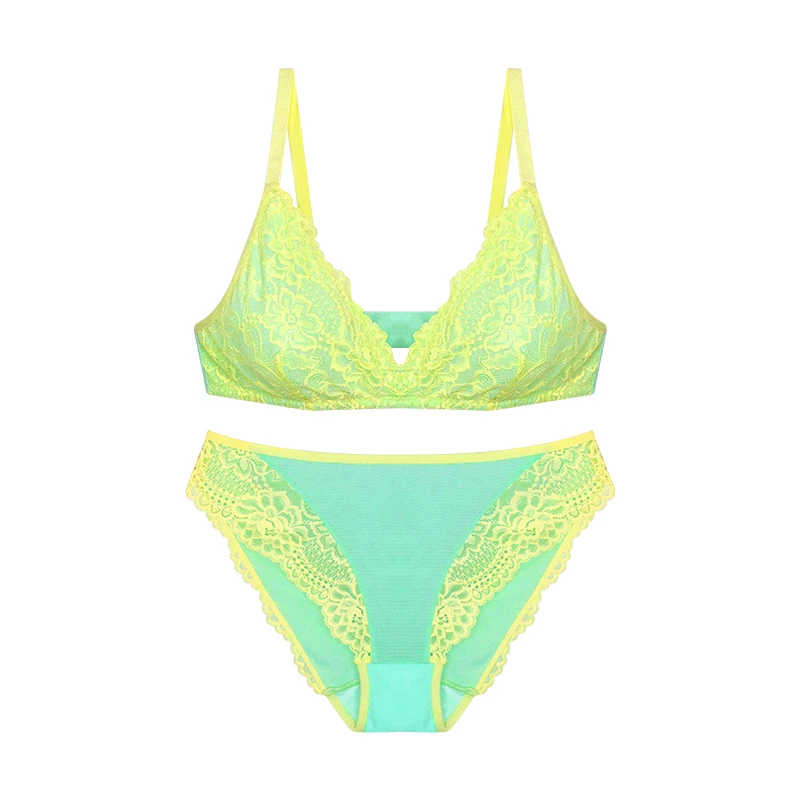 Underwear Customized  Manufacturer Wholesale Sexy Lace Lingerie Lace Bra 32 to 38 B Cup Bra And Briefs Set