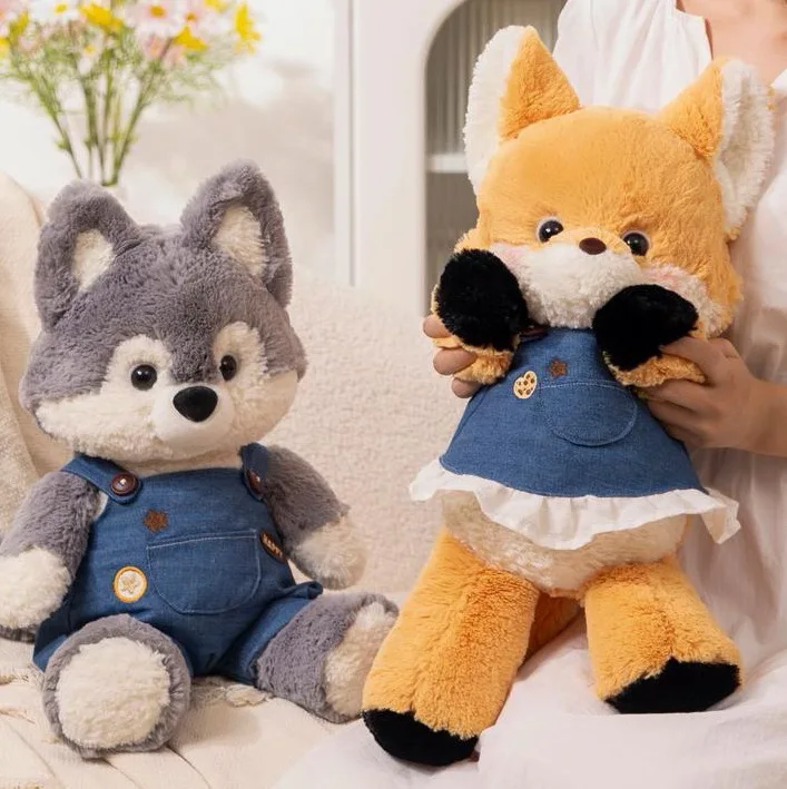 Wholesale Cute Plush Dog and Fox Stuffed Animal for Kids and Babies Room Decor Plush Husky and Fox with Cloth Doll