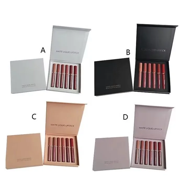 Luxury No-Stick Long Lasting Waterproof High Pigment 6PCS Lipstick Set Private Label Liquid Lipstick