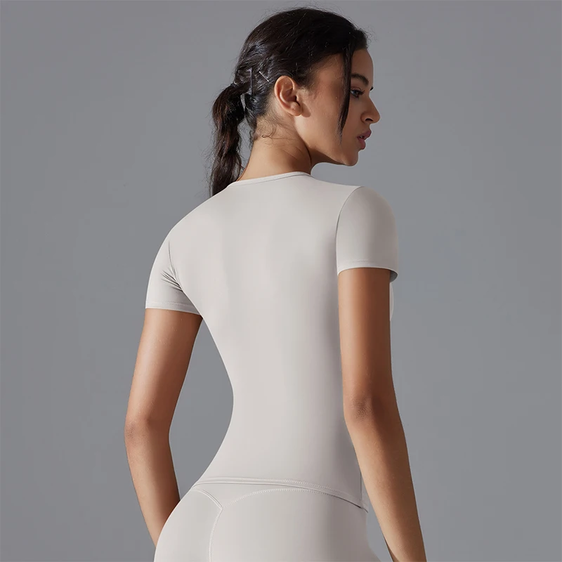 Workout Casual Women High Elastic Slim Breathable Yoga Wear Short Sleeve Sports Running Fitness Yoga T-shirt Tops