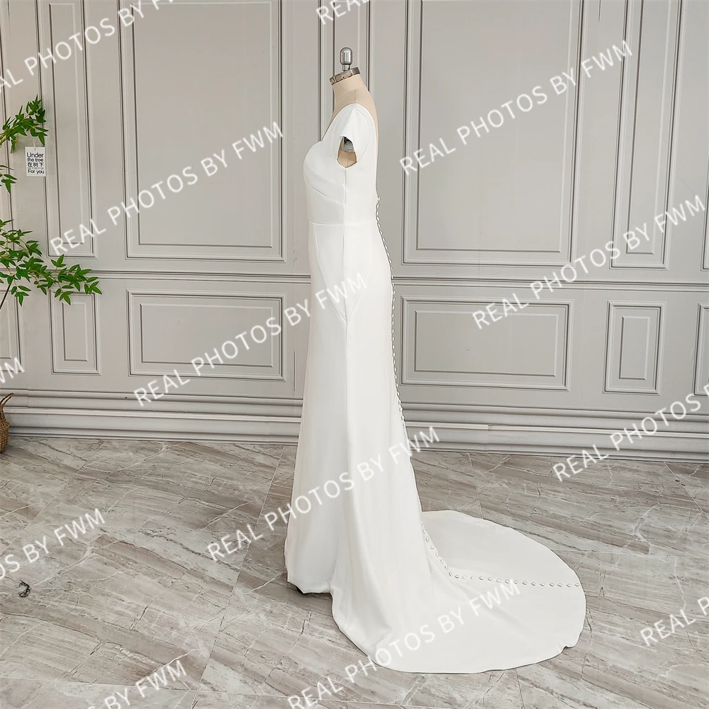 100% Real Photos High Quality Square Collar Short Sleeves Wedding Dress for Bride Women Backless Bridal Gown With Train 2024