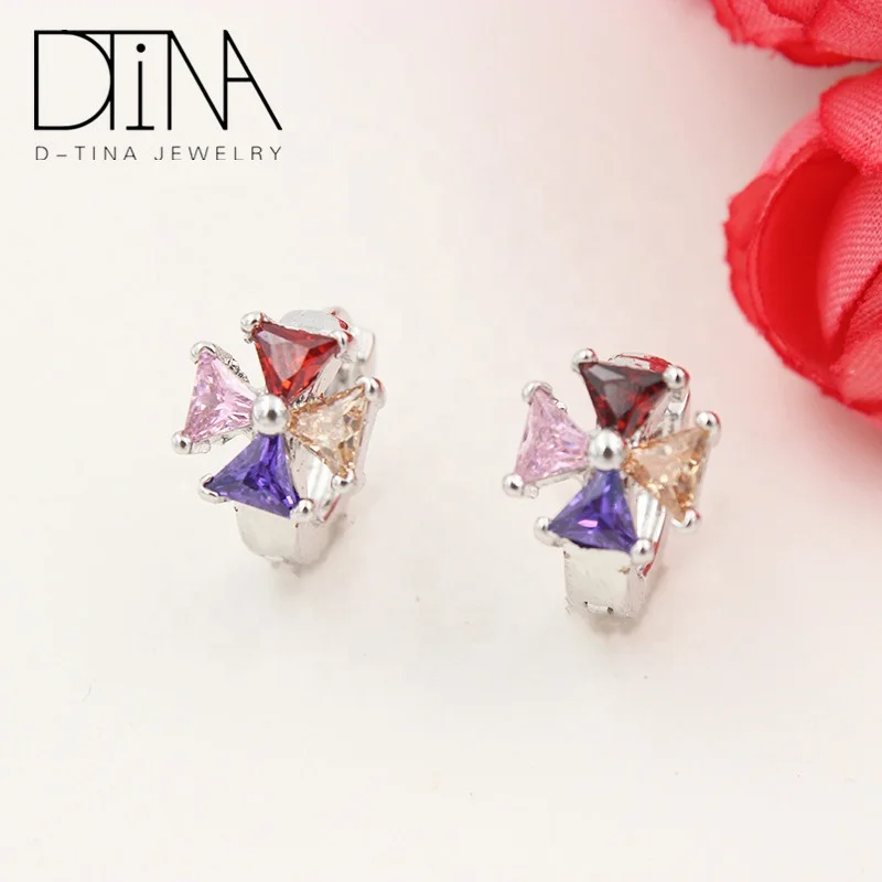 Dtina White gold plated earring tribal earrings Triangle gem earrings