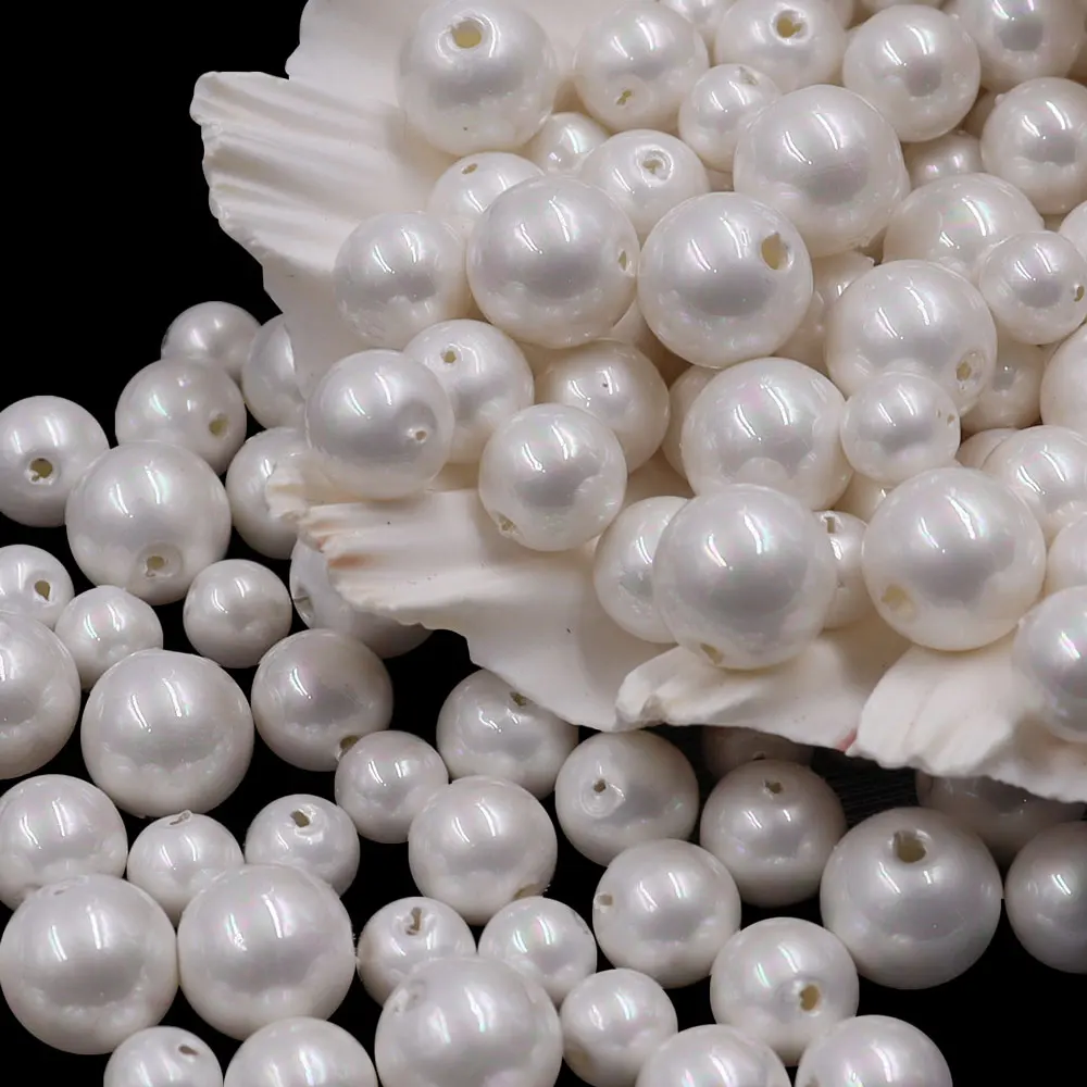 Wholesale stock 8mm10mm12mm rainbow white round plastic pearl beads iridescent acrylic loose ABS pearls for accessories making