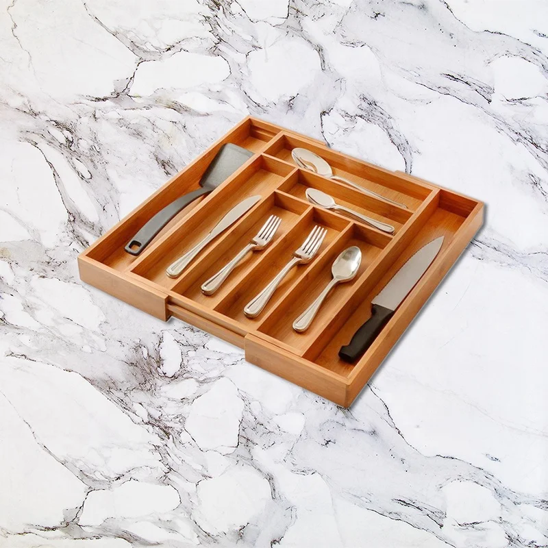 Kitchen Drawer Organizer Utensils Storage Silverware Organizer Bamboo Cutlery Spoon Holder