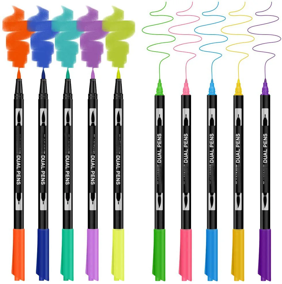 
24 Colors Dual Tip Brush Pen Art Markers 30% More Ink Fine Tip & Calligraphy Brush Pens 