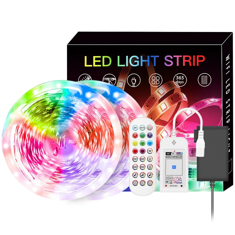 CE RoHS App Control Full LED Kit Music Sync Voice Control Tuya 5050RGB 5M not waterproof TV Backlight Wifi LED strip light
