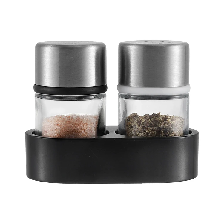Travel and Camping Accessories 25mlx2 Portable and Mini Salt and Pepper Spice Glass Powder Shaker Set with Plastic Base