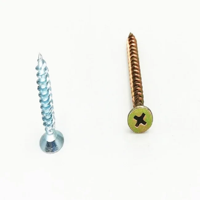 China Hot Sale Double Flat Countersunk Head Chipboard Screws Pozi Recess drive Chipboard Screws Yellow Zinc Plated Wood Screws