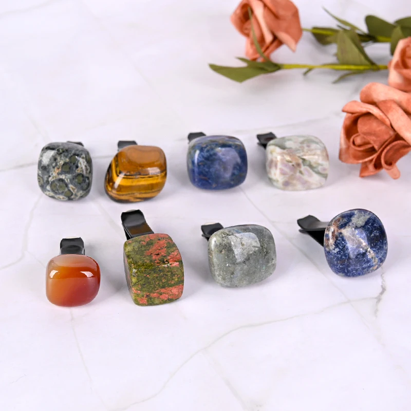 Bow Vent Clips, Natural Crystal Bow Car Diffuser Vent Clip tumble stones Bow Car Interior Decor Bling Car Accessories for Girls