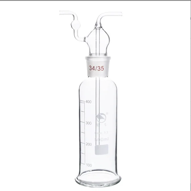 Glass dual open lab bottle glassware Lab Gas Washing Bottles Laboratory Gas Wash Bottle