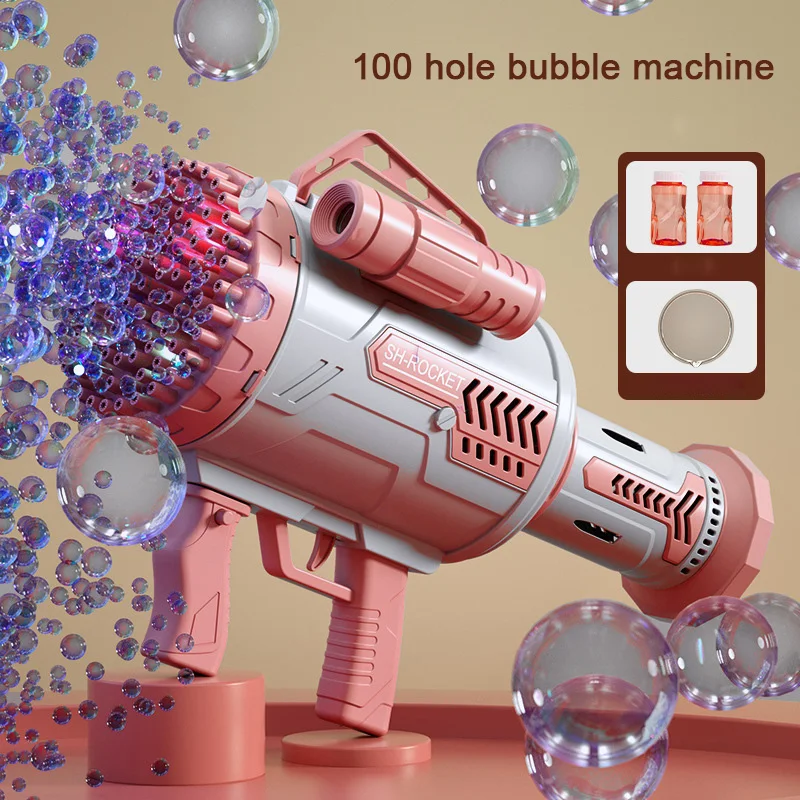 Rocket Boom Gatling 100 Holes Bubble Machine Toy  Super Toy Multi Bubble Automatic Bazooka Electric Bubble Gun