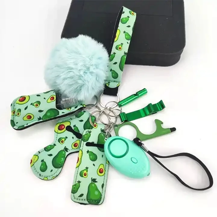 Custom Print Neoprene Self Defense Keychain Window Breaker Door Opener Alarm Travel Lipstick Key Sleeve Sanitizer Bottle Holder