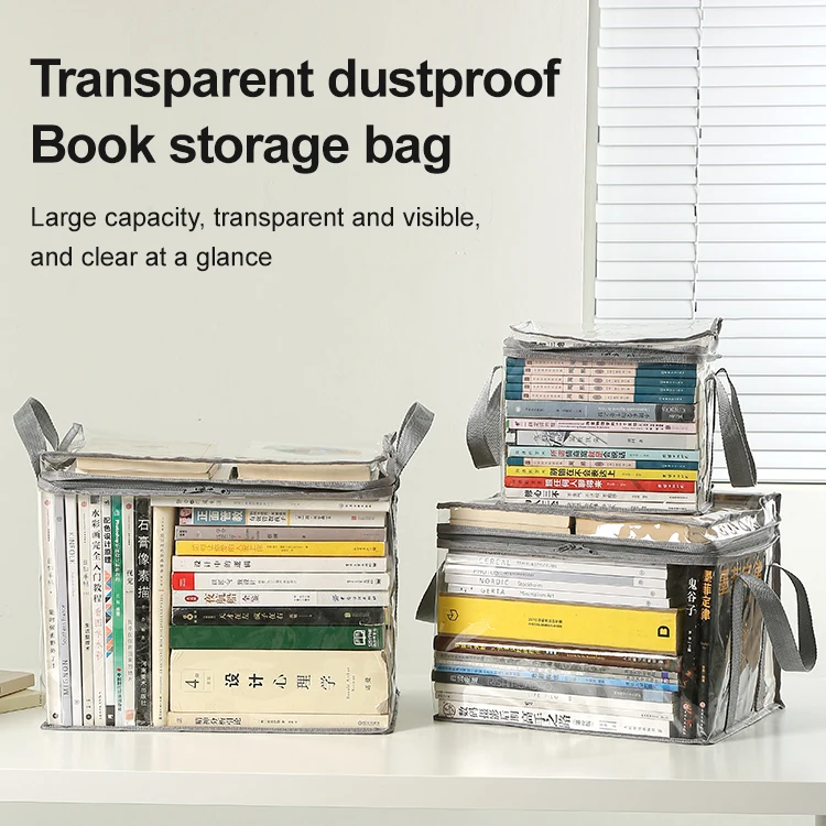 Clear storage book bag large capacity PVC CD book storage bag plastic storage bag organizer with handle
