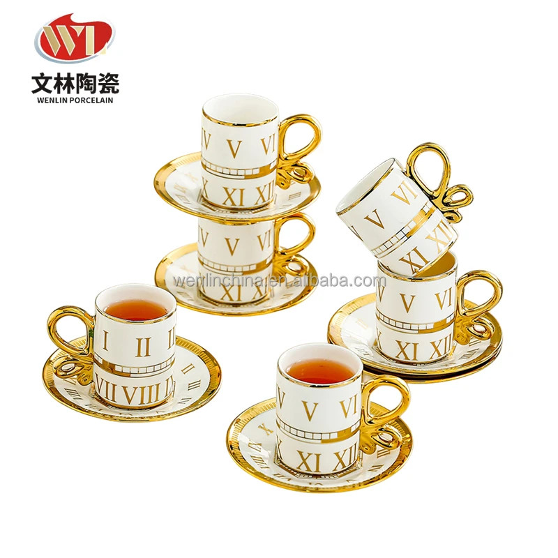 Turkish style new designs Golden Coffee Mugs Cup Saucer Tea Set Style Gift High Quality new bone china for drinking ware